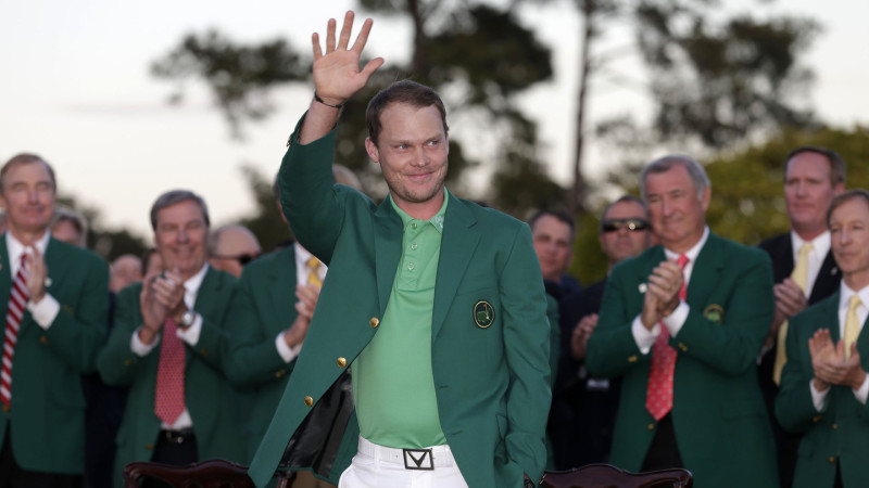 Masters Champion Danny Willett of England during the Green Jacket Presentation after winning the Masters at Augusta National Golf Club on Sunday April 10, 2016.
